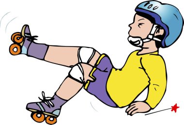 Çizgi film patencisinin beyaz arkaplana düşüşünün çizimi 