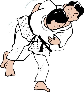 İki erkek karate dövüşçüsü, karikatür çizimi.
