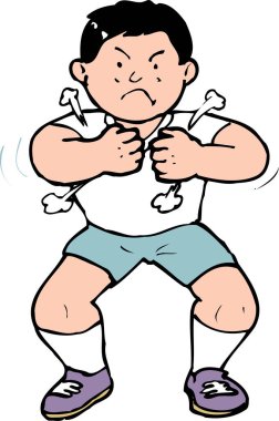 Öfkeli bir çocuğun stilize edilmiş bir tasviri. Yumruklarını sıkıp ayaklarını yere vuruyor..