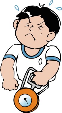 Ağır nesneleri kaldırırken debelenen kararlı çocuk