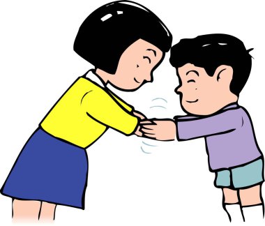 İki çocuk birbirini kibarca selamlıyor.