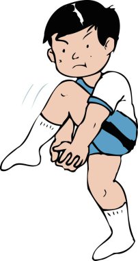 Mavi üniformalı çocuk beyzbolu enerjik bir şekilde oynuyor.