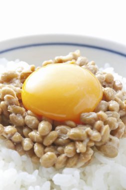Üstünde yumurta olan bir tabak pirinç.
