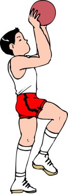 Erkek basketbolcu, beyaz arkaplanda renkli karikatür çizimi 