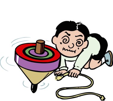 çocuk spin top oynuyor, çizgi film çizimleri beyaz arkaplanda izole edilmiş.