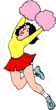 Mutlu ponpon kız dansları, beyaz arka planda renkli karikatür çizimleri  