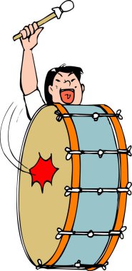 Davulu olan adamın karikatür çizimi. 