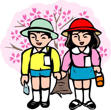 Parkta yürüyen birkaç Japon öğrencinin resmi.