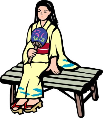 Kimonolu Asyalı kızın yaratıcı renkli çizimi 