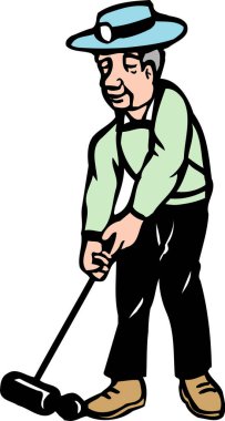 Golf oynayan bir adamın karikatür çizimi..