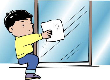 Pencereyi temizleyen yakışıklı çocuk çizimi 