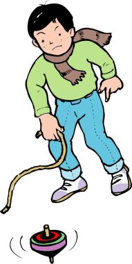 çocuk dönen kafayla oynuyor, çizgi film çizimleri beyaz arkaplanda izole edilmiş.