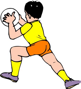 beyaz arkaplanda topu olan futbolcunun çizgi film görüntüsü