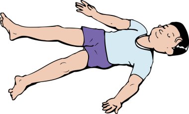 Mavi gömlekli bir çocuk gözleri kapalı yatıyor. renkli illüstrasyon 