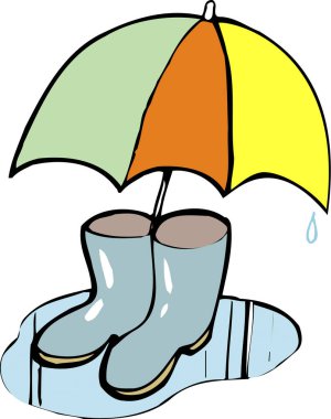 Beyaz arka planda izole edilmiş şemsiyeli çizme tasviri. 