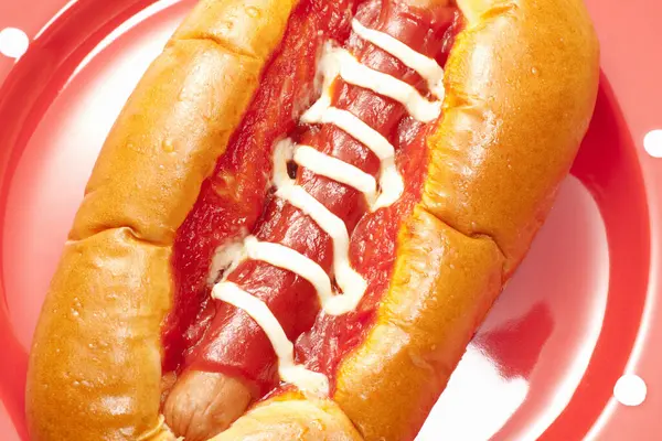 Delicious Hot Dog Sausage Ketchup Mayonnaise — Stock Photo, Image