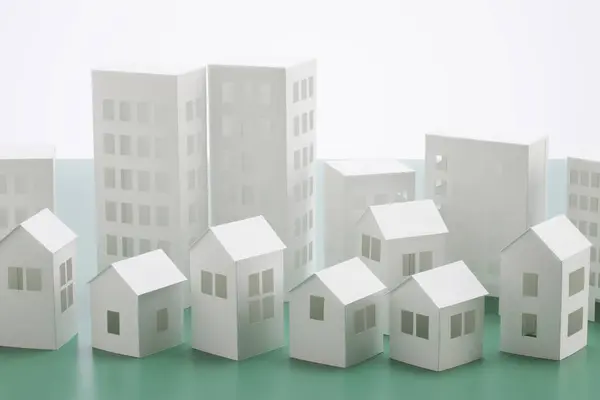 Модель Бумажных Домов Крупным Планом — стоковое фото
