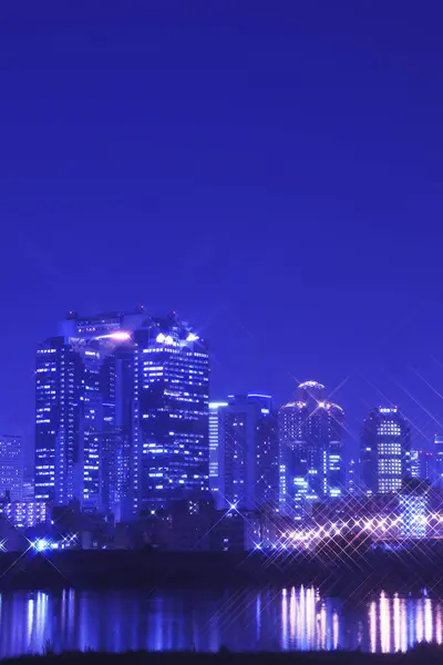 Vista Ciudad Moderna Por Noche — Foto de Stock