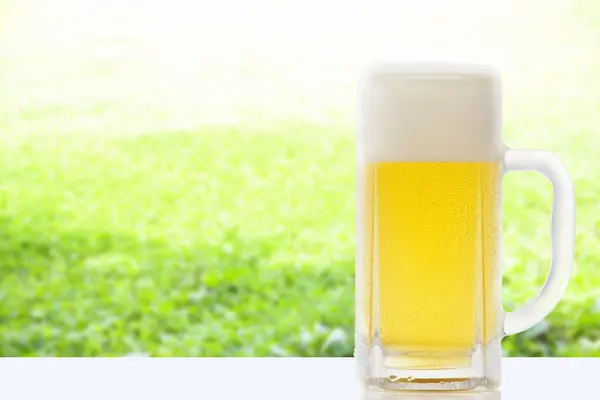 Glas Bier Auf Naturhintergrund Nahaufnahme — Stockfoto