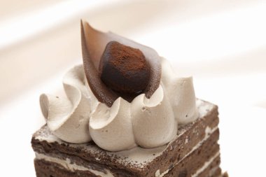 Nefis çikolatalı pastanın yakın plan görüntüsü 