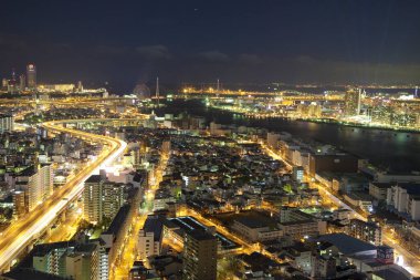 Gece modern şehir manzarası, şehir arkaplanı 