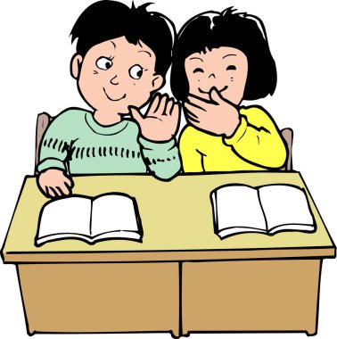 İki çocuk sıralarda otururken fısıldıyor.