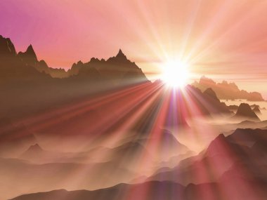 Dağların üzerinde güzel bir gün batımı.