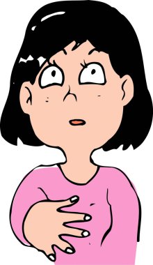 Şaşırmış bir kadının karikatür çizimi. Elleri göğsünde yukarı bakıyor..