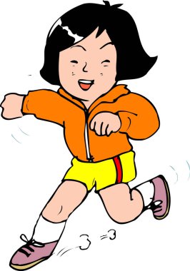 illustration of cartoon asian  girl  running 
