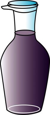 Cam şarap şişesi, beyaz arkaplanda çizgi film çizimi.   