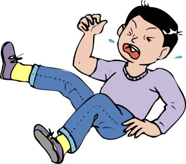 Ağlayan çocuk sert zemine geri düşüyor.