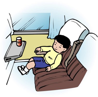 Çizgi film çizimleri trende seyahat ediyor.