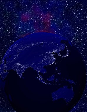 Karanlık Uzayda Yıldızlarla Dünya 'nın Gece Görüşü 