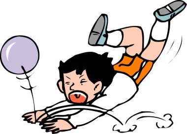 Çocuk enerjik bir şekilde yüzen balona doğru dalıyor.