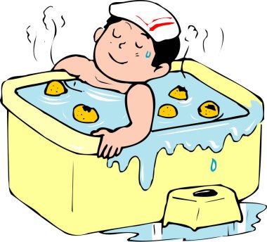 Çizgi filmci çocuk banyo yapıyor.