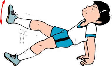 Beyaz arka planda izole edilmiş bir şekilde yerde egzersiz yapan çocuk. 