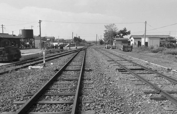 Demiryolu raylarının görünümü, monokrom görüntüsü