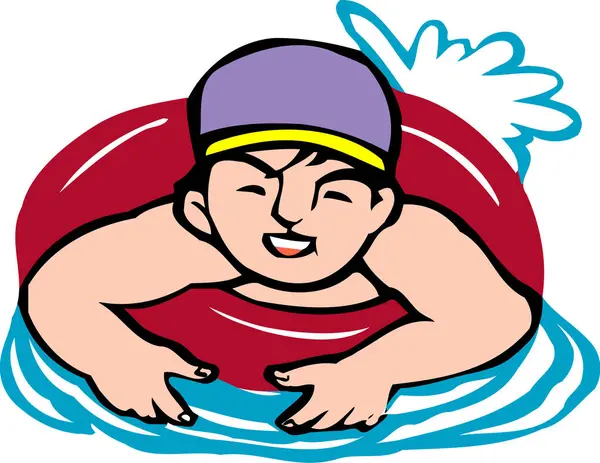 Şişme Yüzüklü Bir Yüzücünün Karikatür Çizimi — Stok fotoğraf