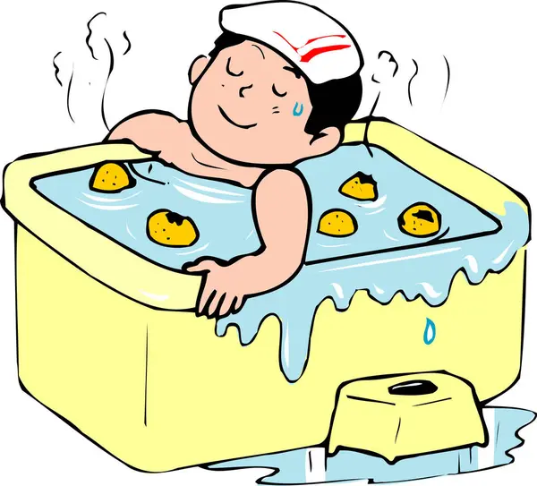 Çizgi filmci çocuk banyo yapıyor.