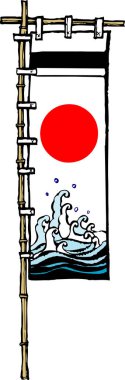 Japon sanatında kırmızı güneş ve mavi okyanus dalgaları yer alıyor..