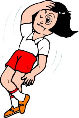 Başını tutarak sallanan baş döndürücü kız.