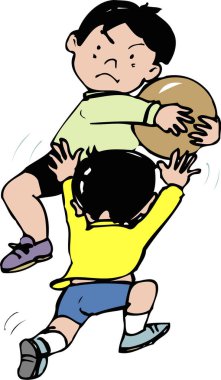 Dışarıda enerjik bir şekilde futbol oynayan iki çocuk.