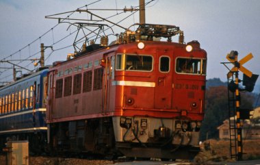 Japonya 'da demiryolu üzerinde hareket eden tren.