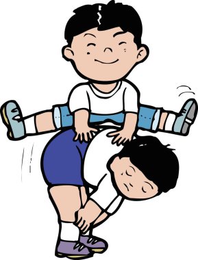 Dışarıda kurbağa oynayan iki çocuk mutlu bir şekilde gülümsüyor.