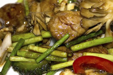 Lezzetli Asya yemekleri. Yakın çekim.