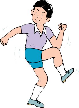 Beyaz arka planda tek başına çalışan genç bir çocuk. 