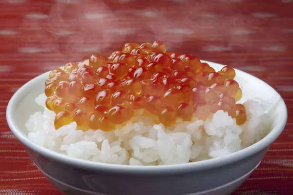 Eine Schüssel Reis Mit Einem Roten Cavia Darüber — Stockfoto
