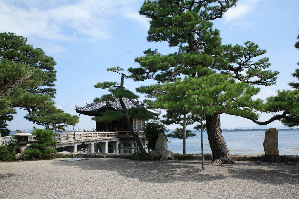 scenic shot of beautiful ancient Japanese shrine