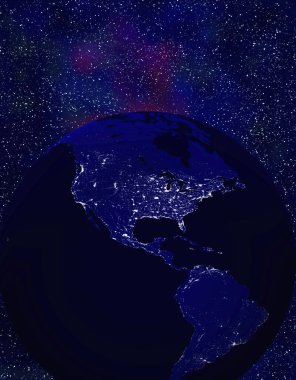 Uzayda yıldızlı dünyanın gece görüntüsü 