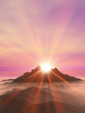 Güneş dağların üzerinden doğuyor. Güneş dağların üzerinden yükseliyor..